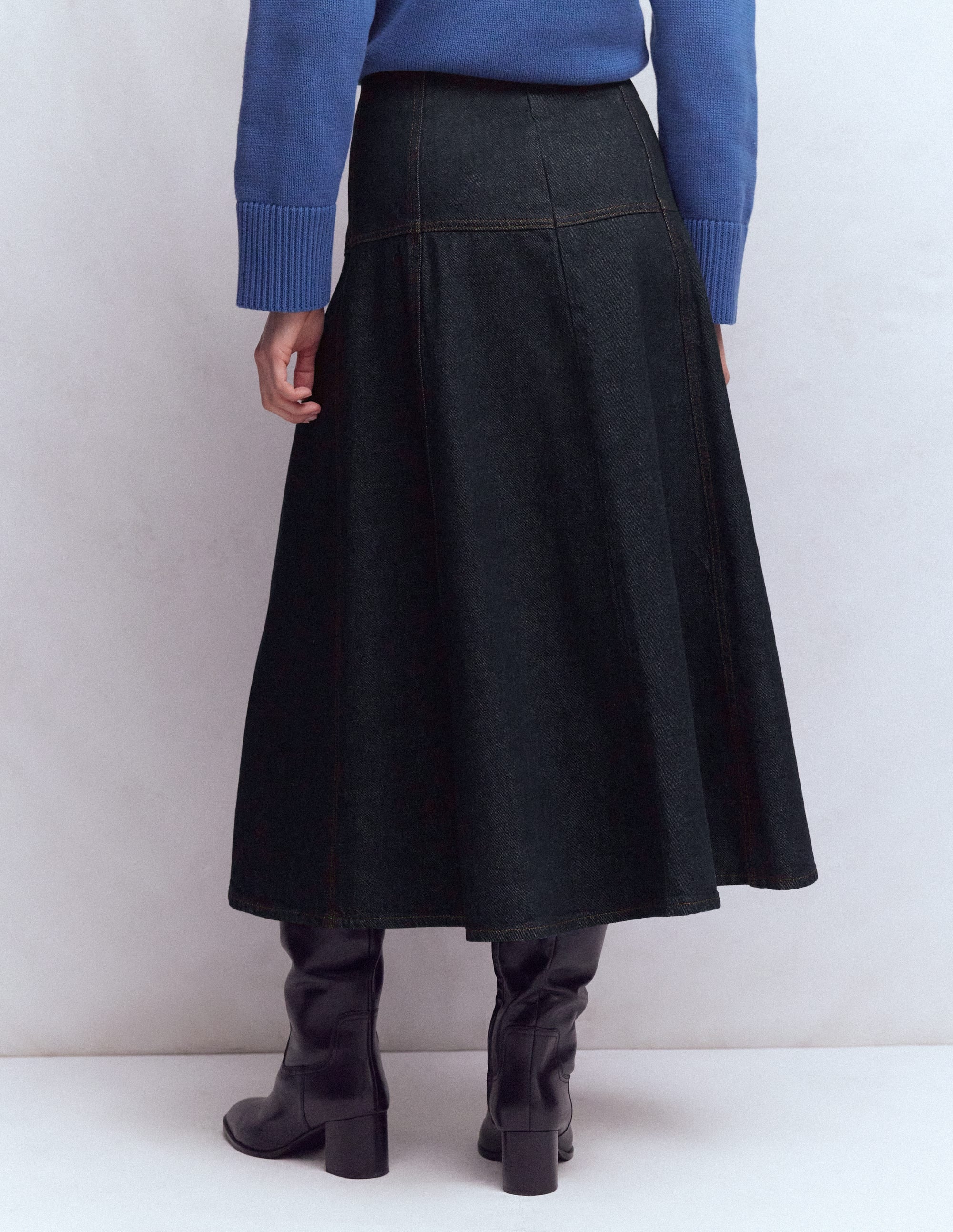 Panelled Detail Denim Skirt-Indigo - Image 4