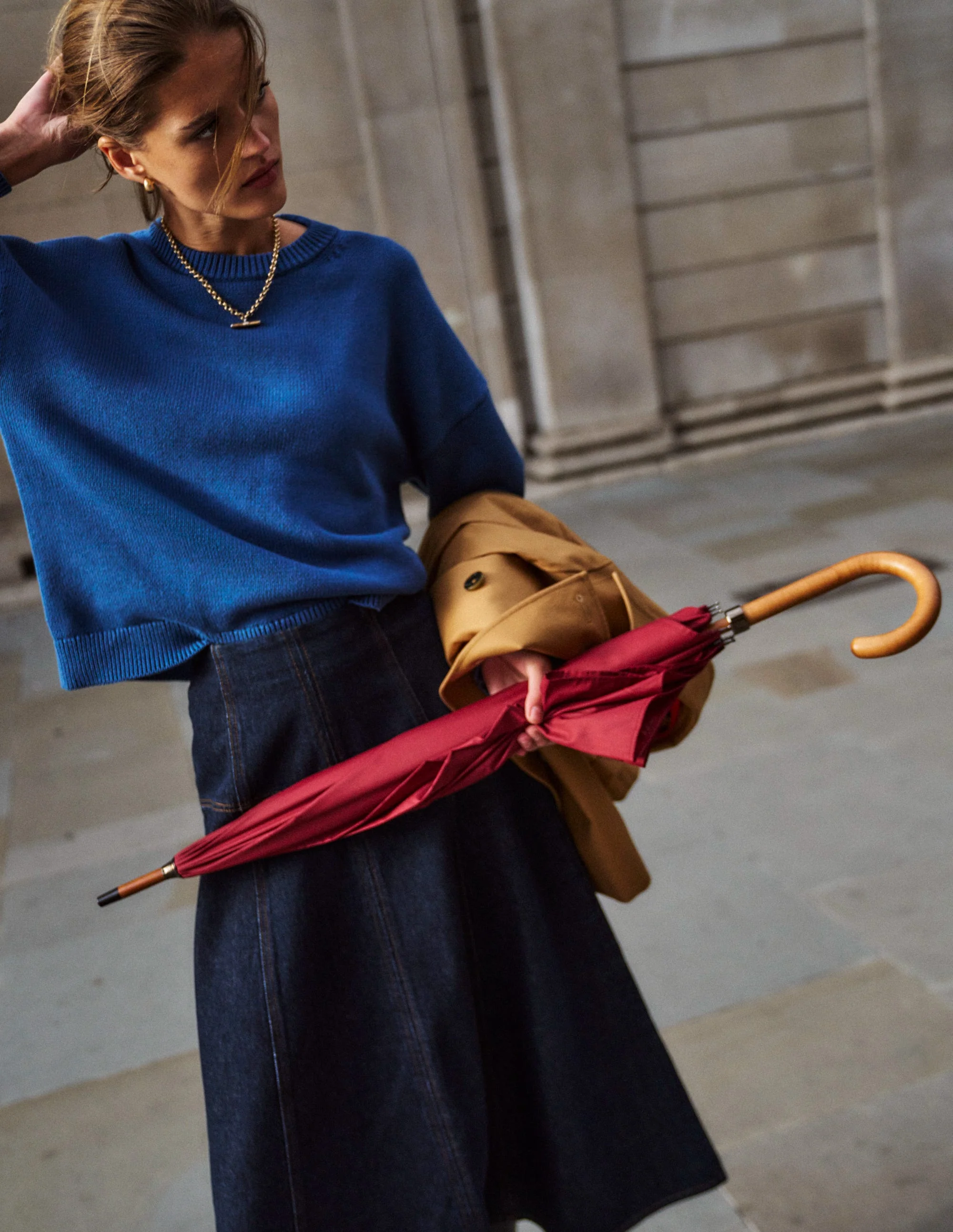 Panelled Detail Denim Skirt-Indigo - Image 5