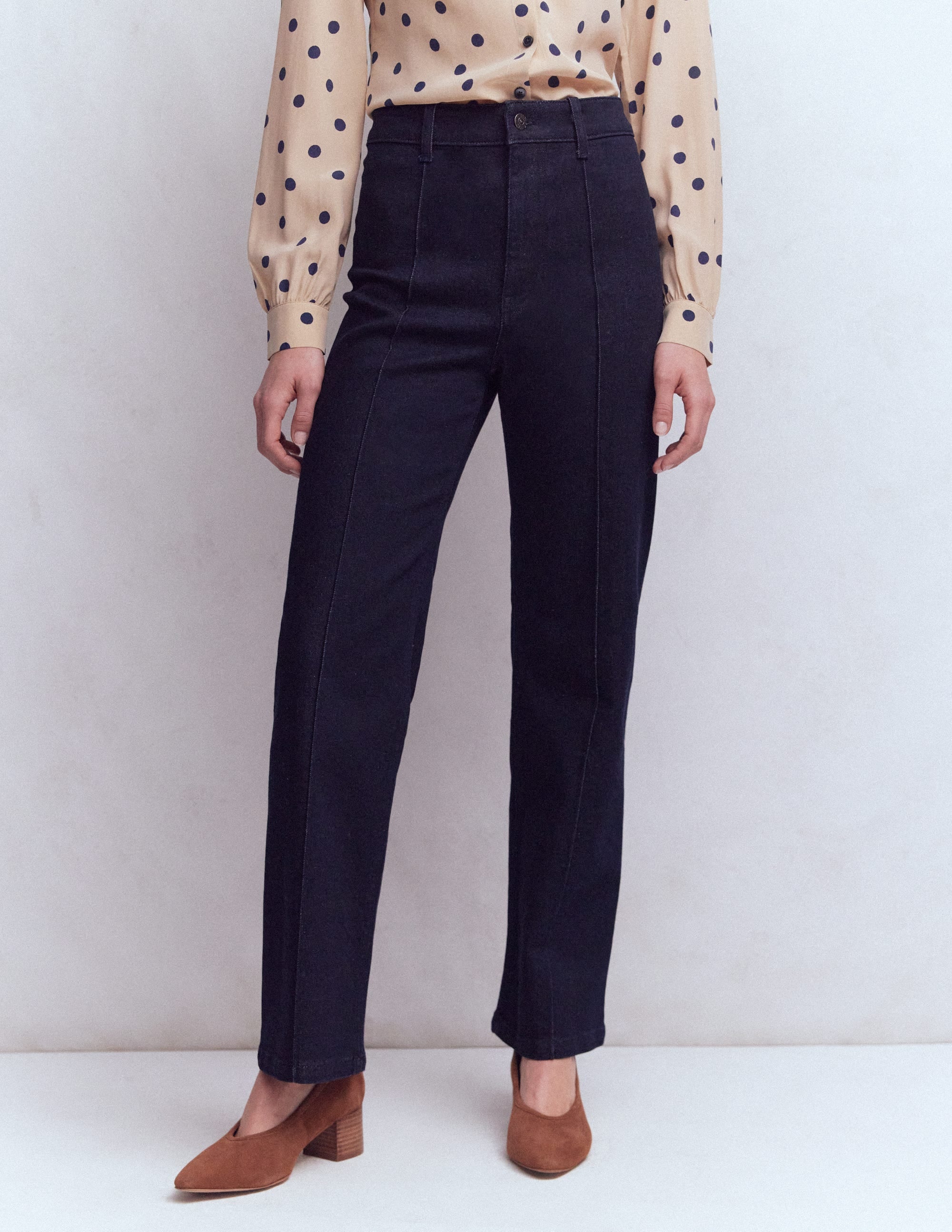 Pintuck Column Leg Jeans-Indigo Rinse - Image 4