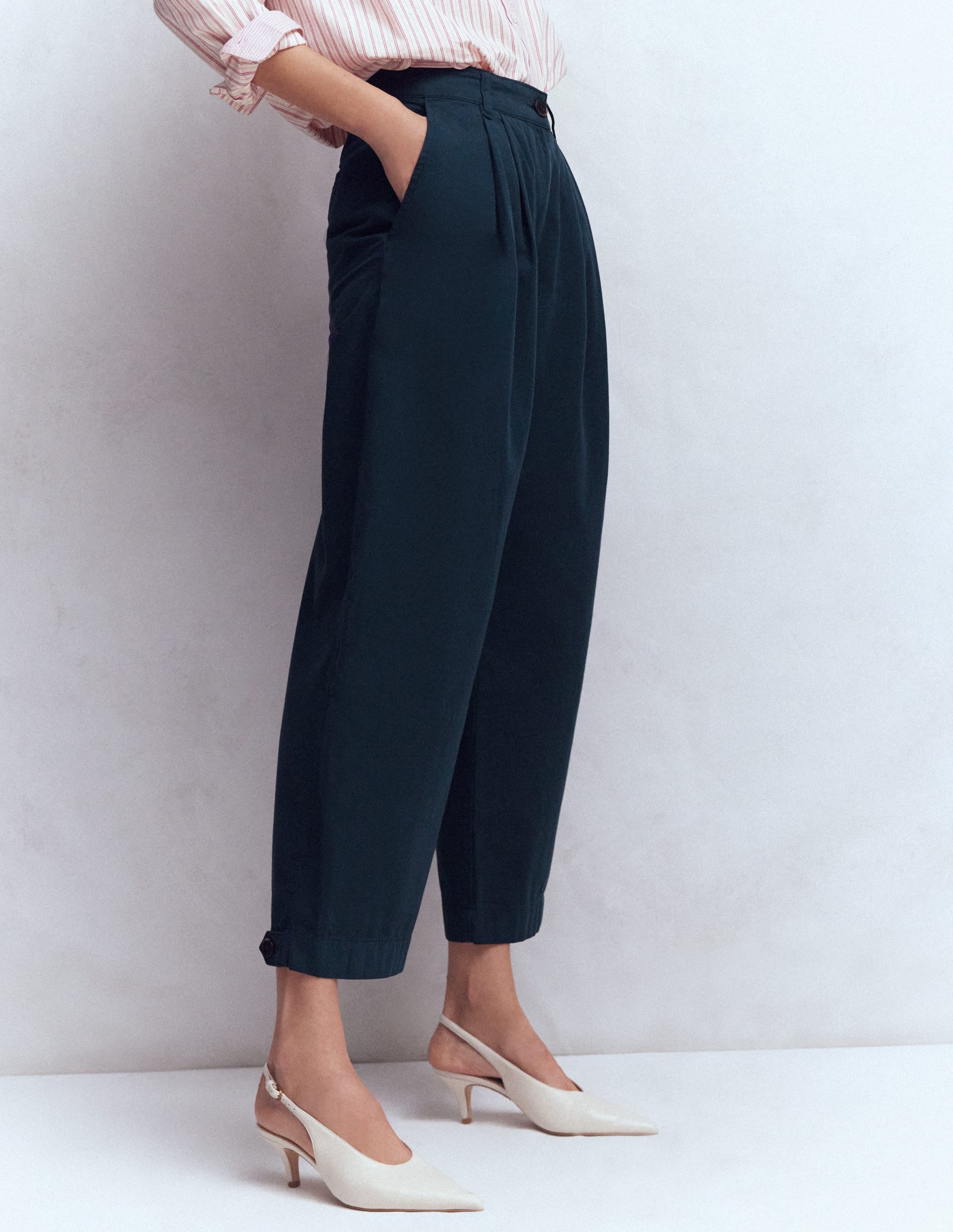 Pleat Barrel Leg Trousers-Navy - Image 4