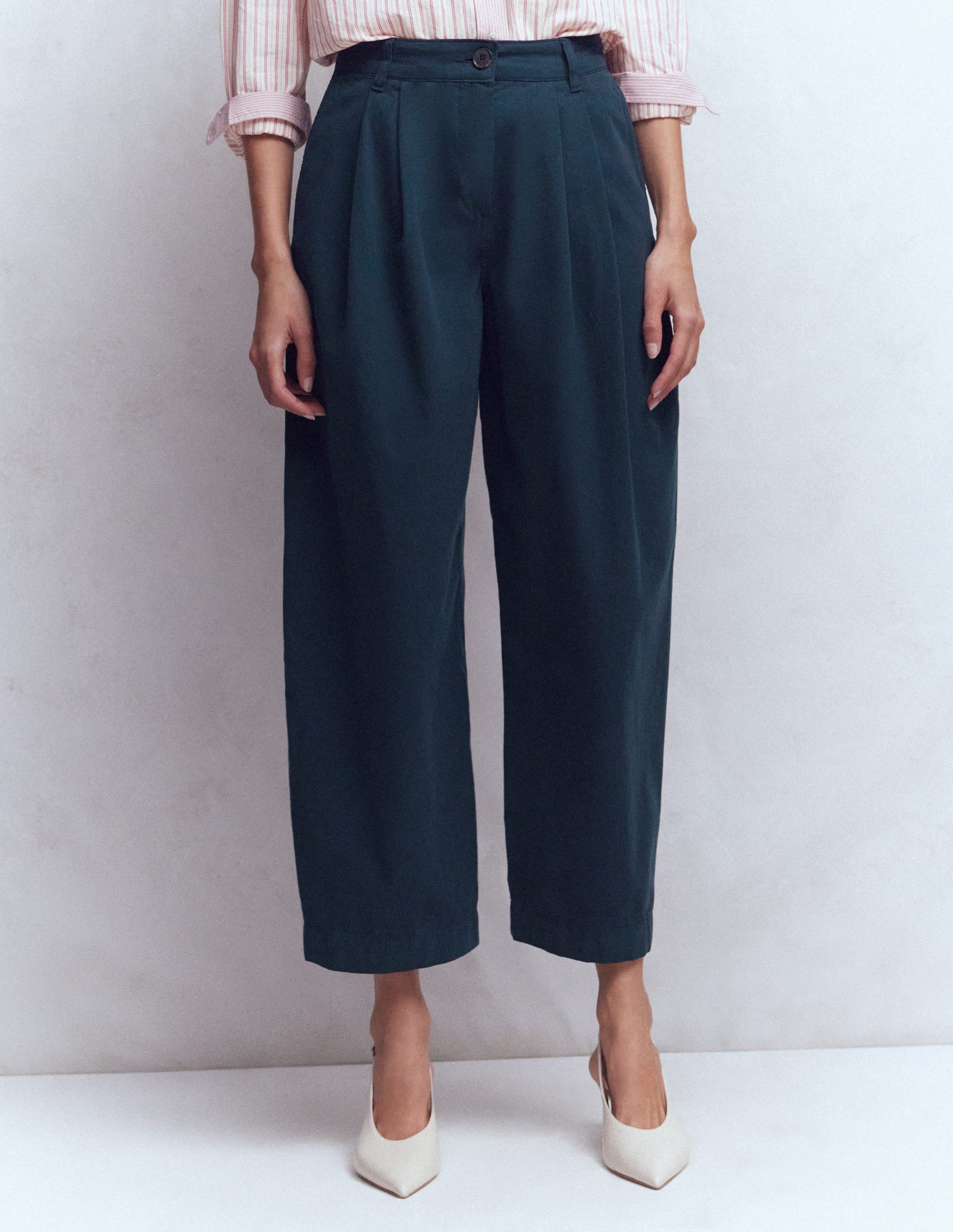Pleat Barrel Leg Trousers-Navy - Image 5