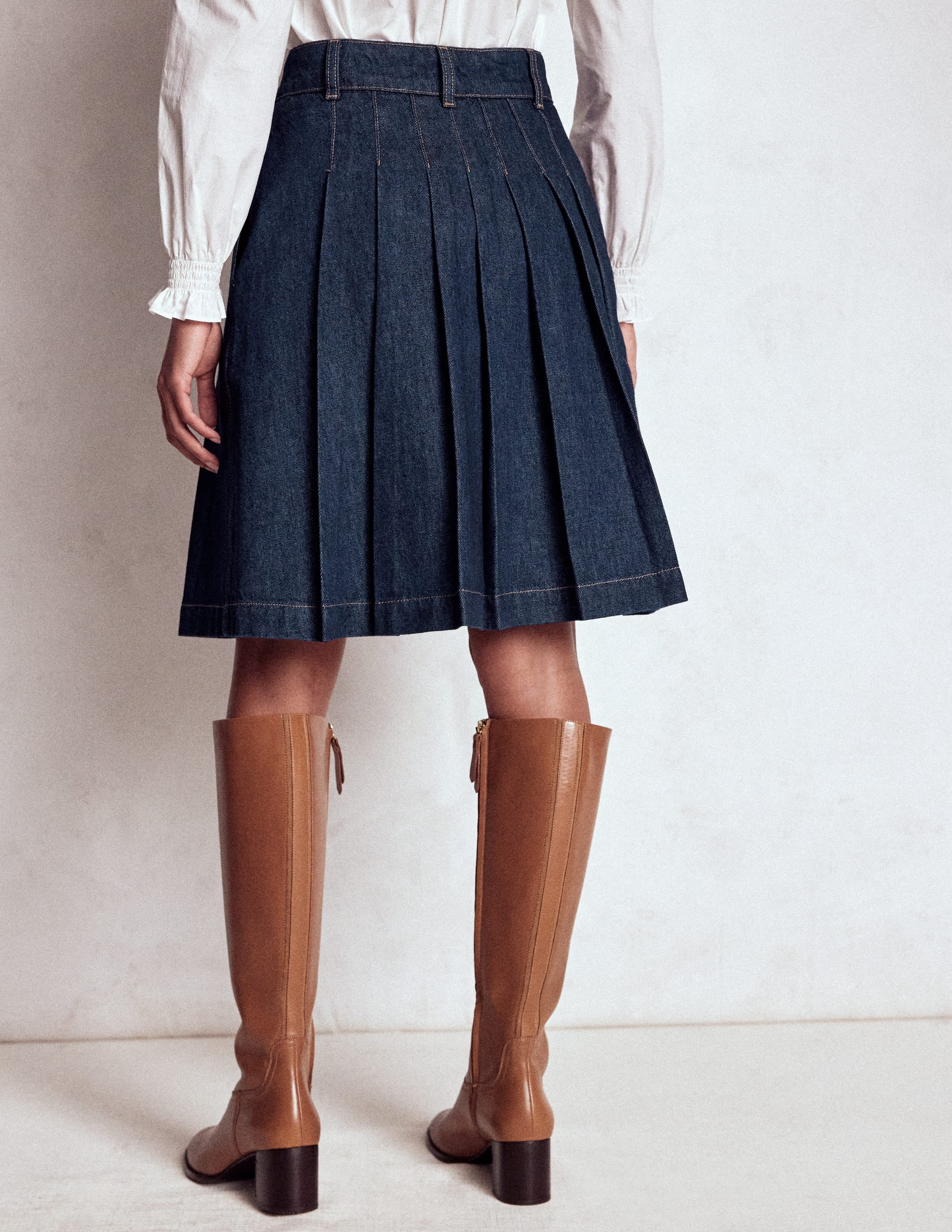 Pleated Denim Skirt-Indigo - Image 3
