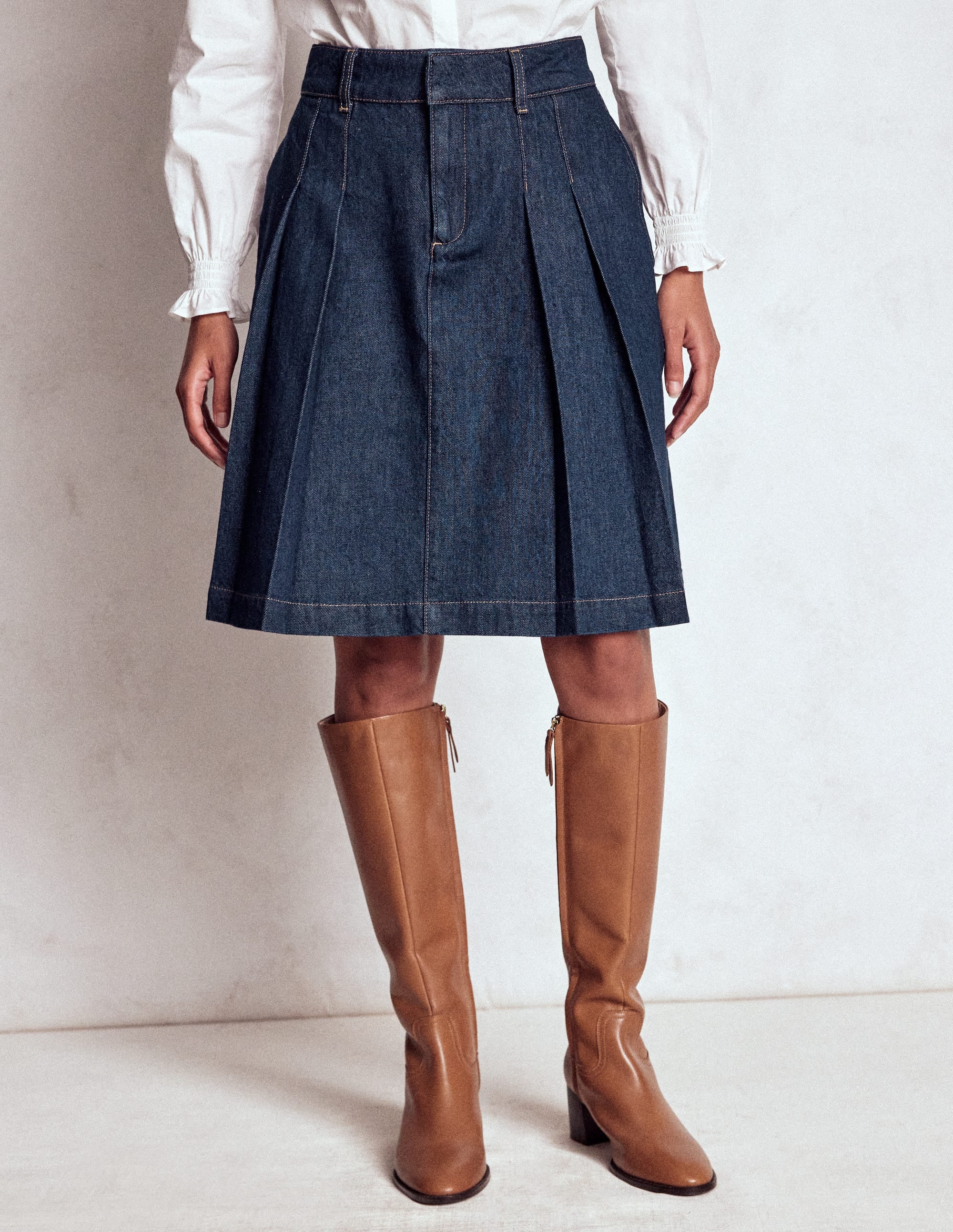 Pleated Denim Skirt-Indigo - Image 4