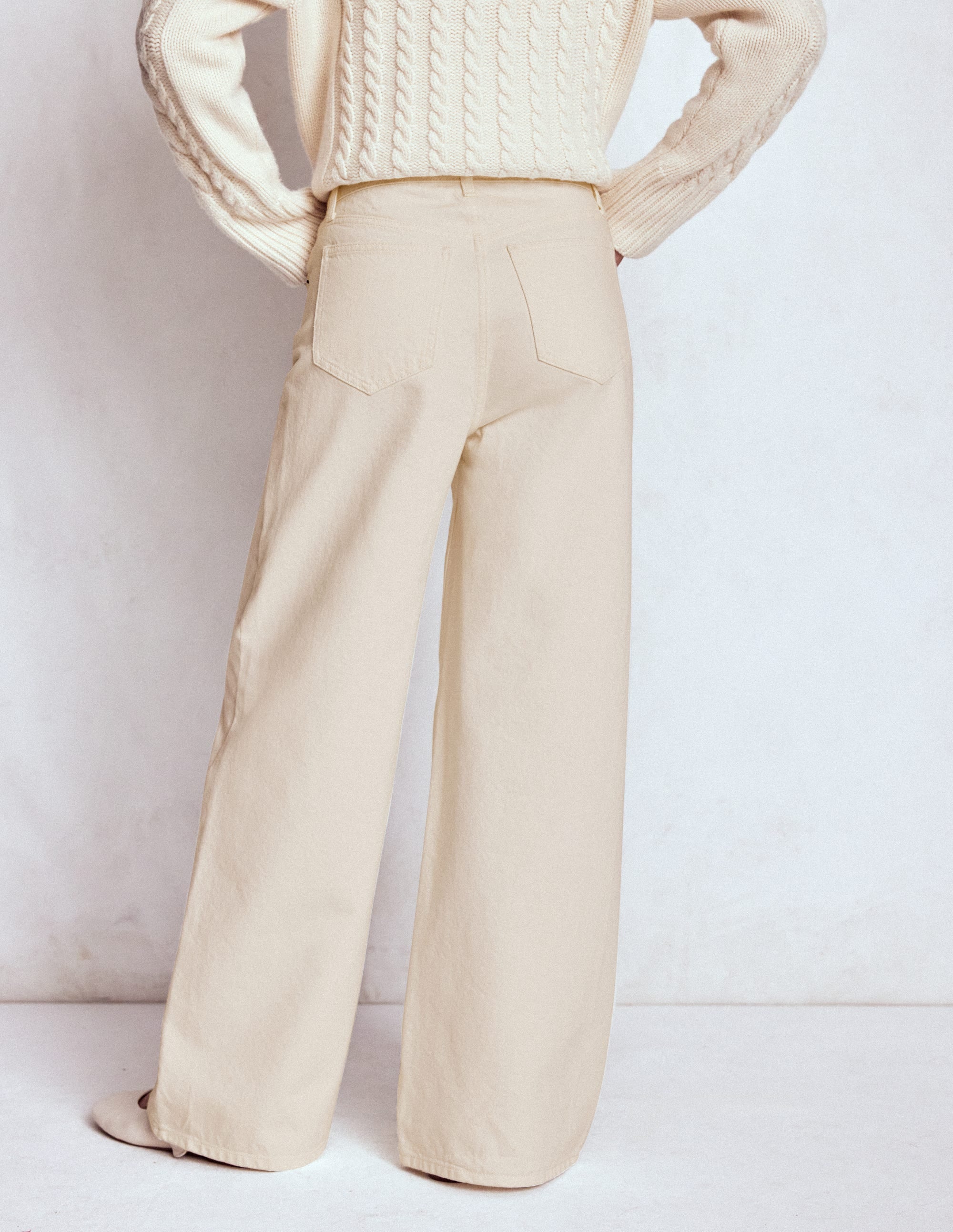 Relaxed Wide Leg  Jeans-Ecru - Image 3