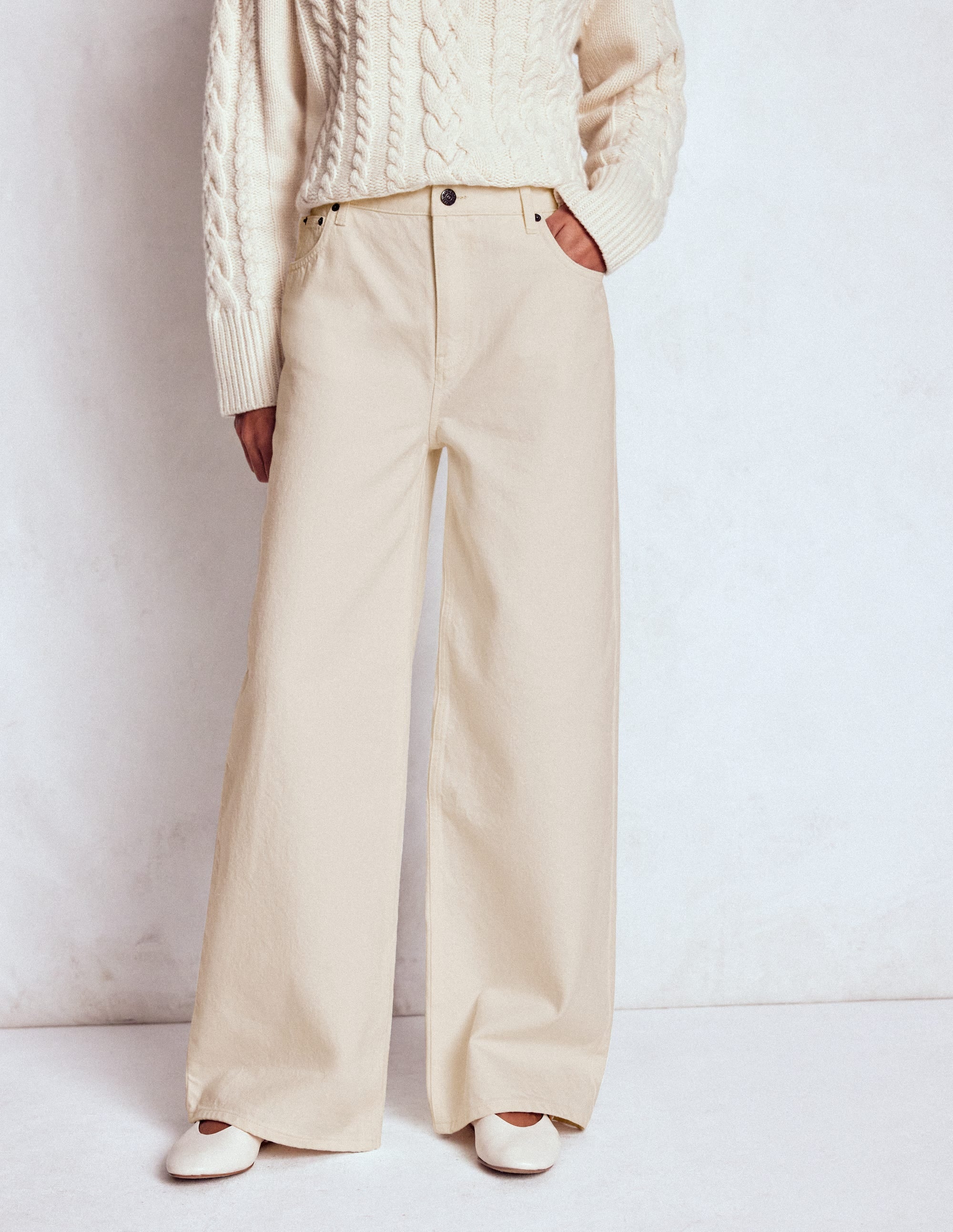 Relaxed Wide Leg  Jeans-Ecru - Image 4