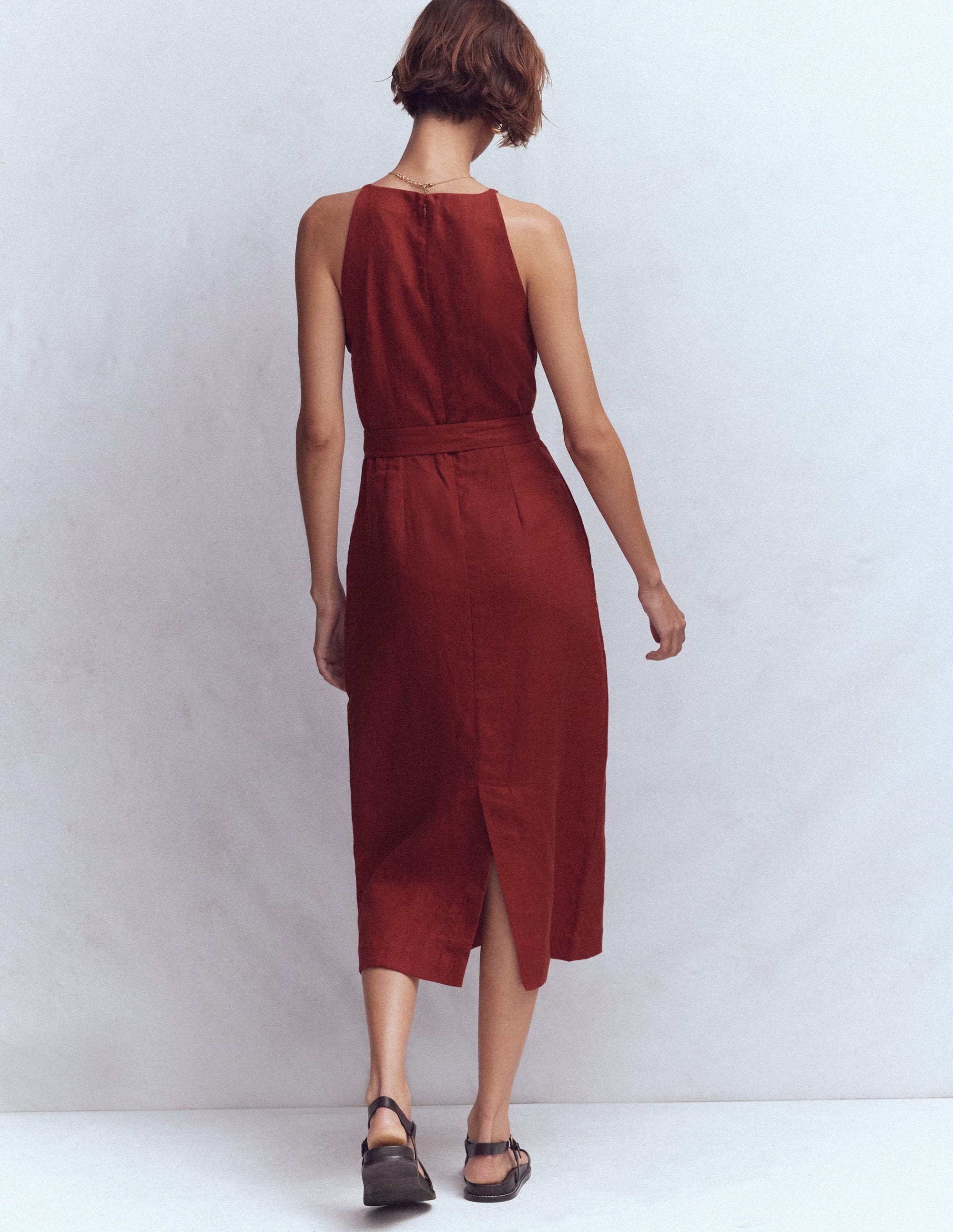 Rosa Halter Linen Midi Dress-Burnt Orange - Image 3