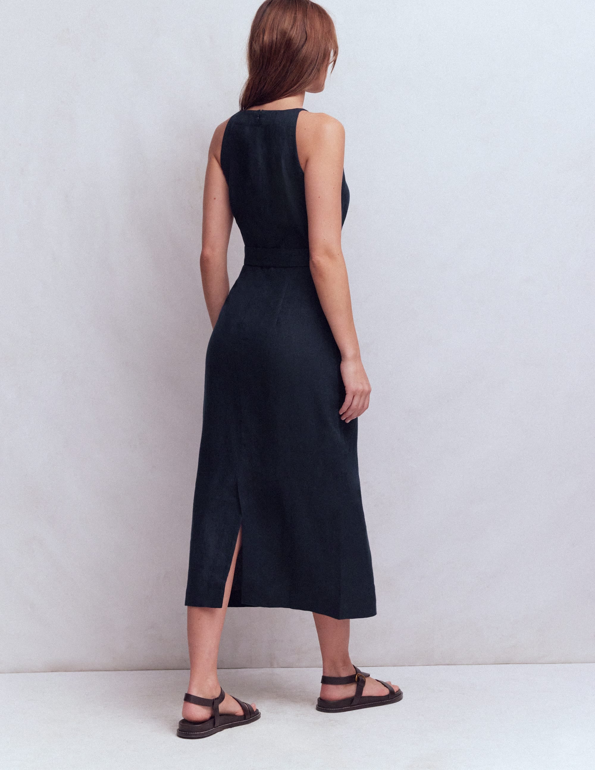 Rosa Halter Linen Midi Dress-Navy - Image 3