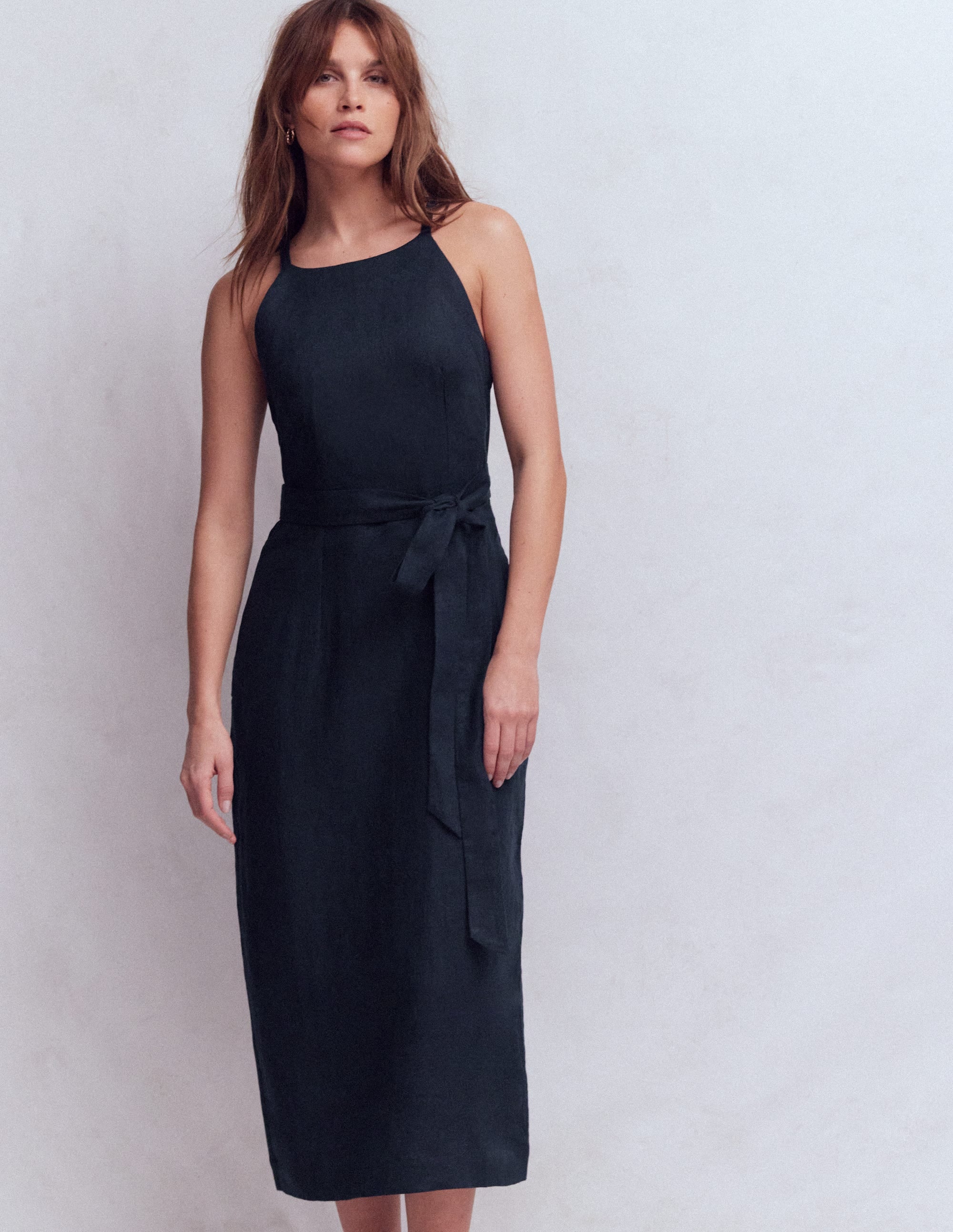 Rosa Halter Linen Midi Dress-Navy - Image 4