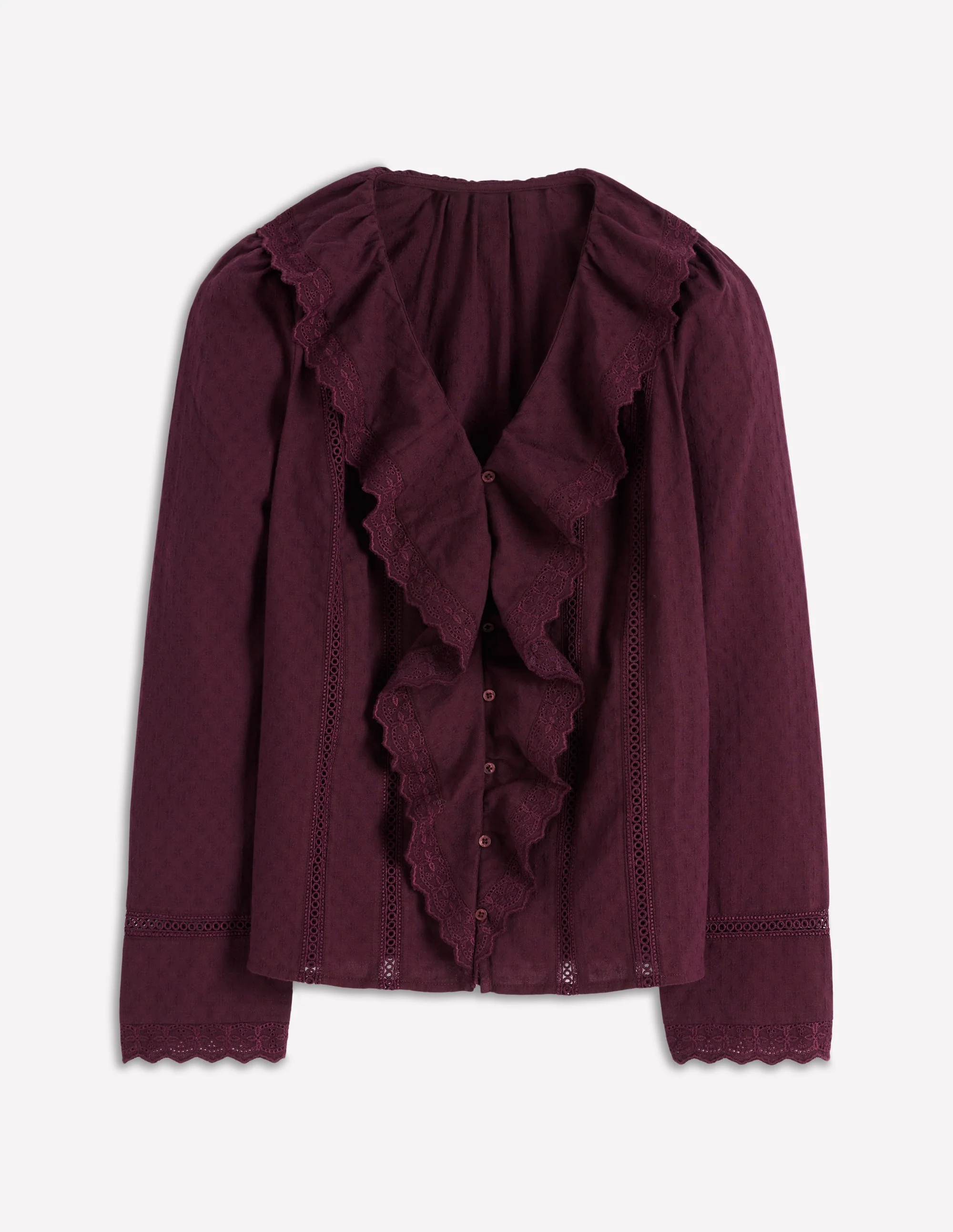 Ruffle Embroidered Blouse-Dark Cherry - Image 5