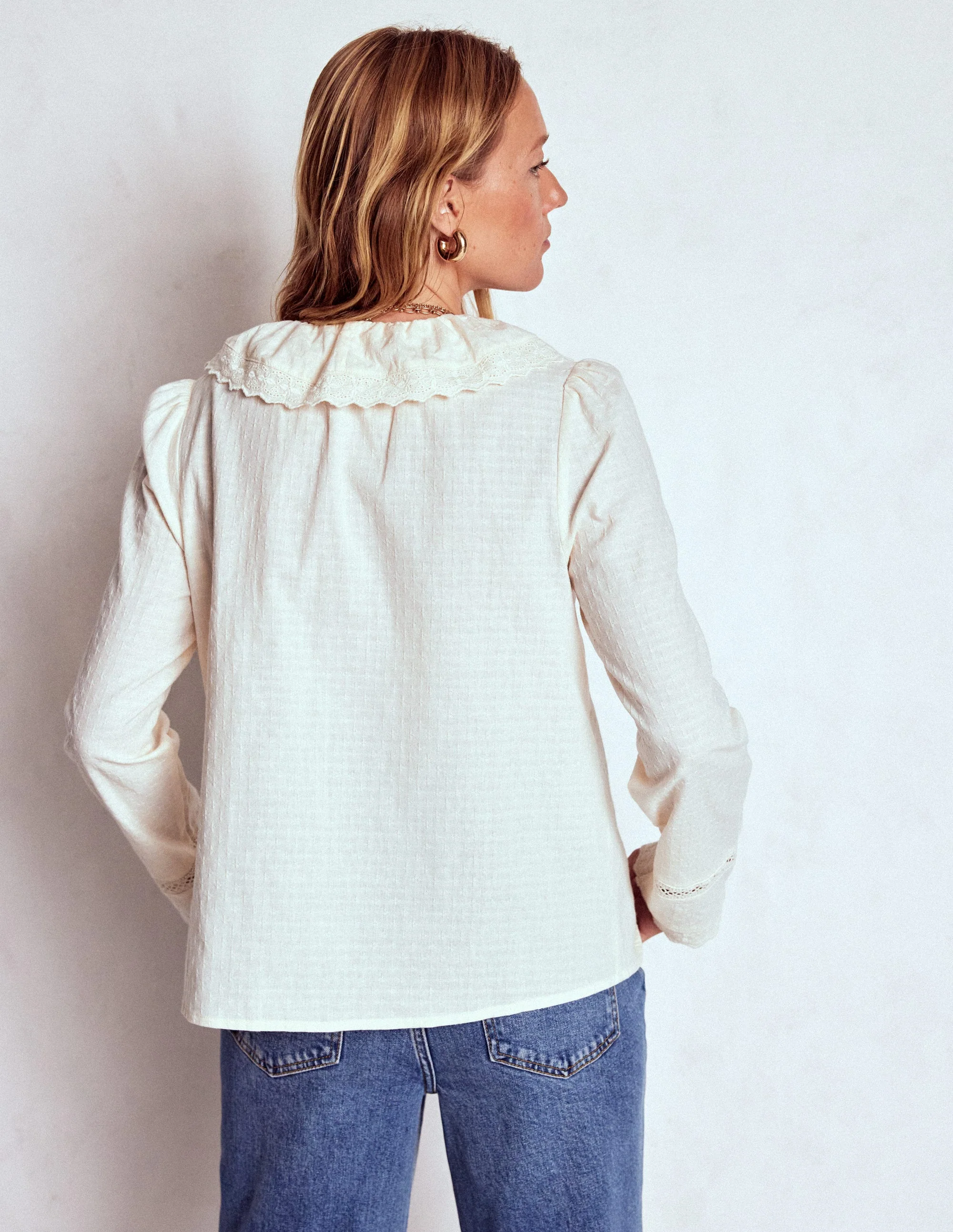 Ruffle Embroidered Blouse-Warm Ivory - Image 3