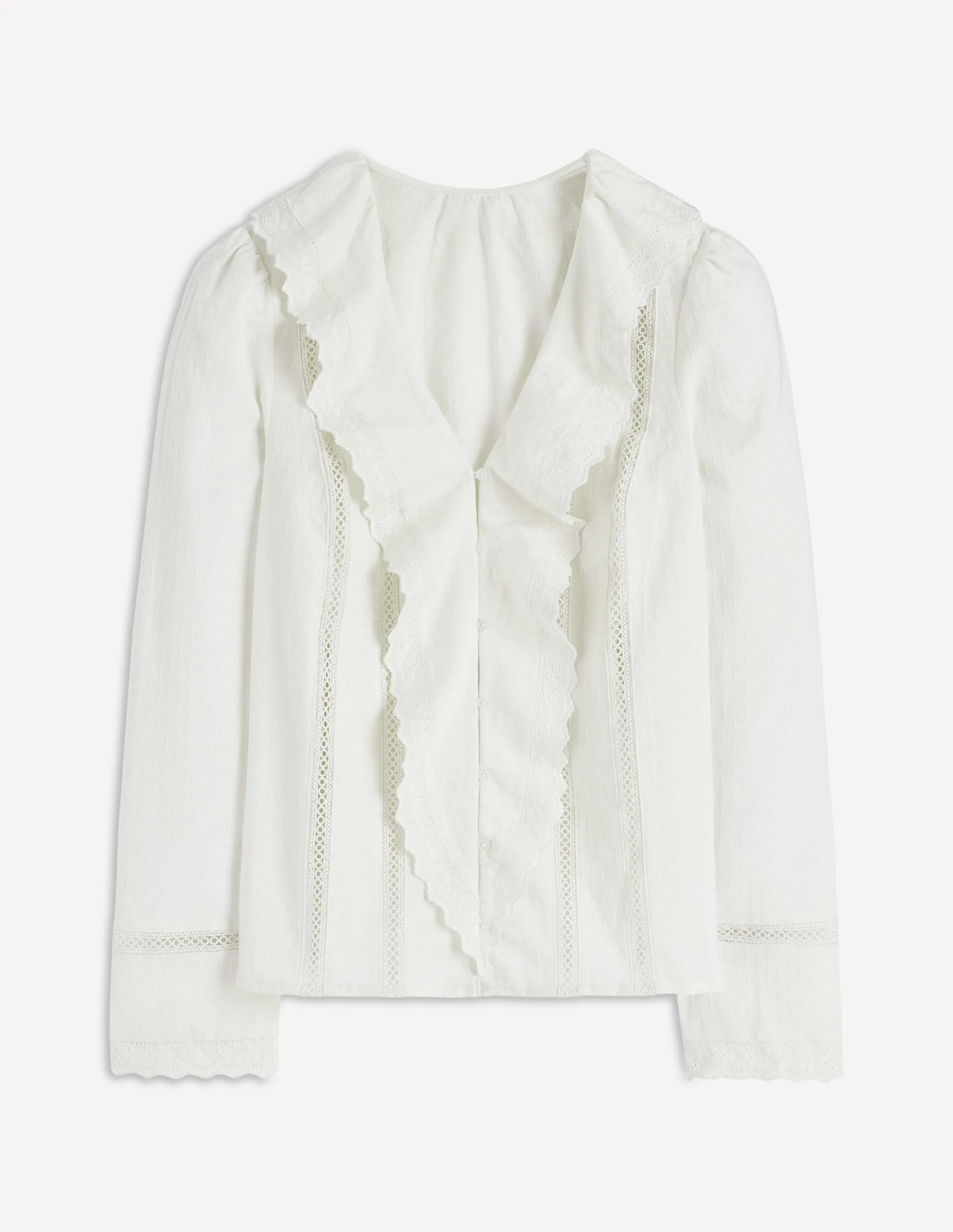 Ruffle Embroidered Blouse-Warm Ivory - Image 5