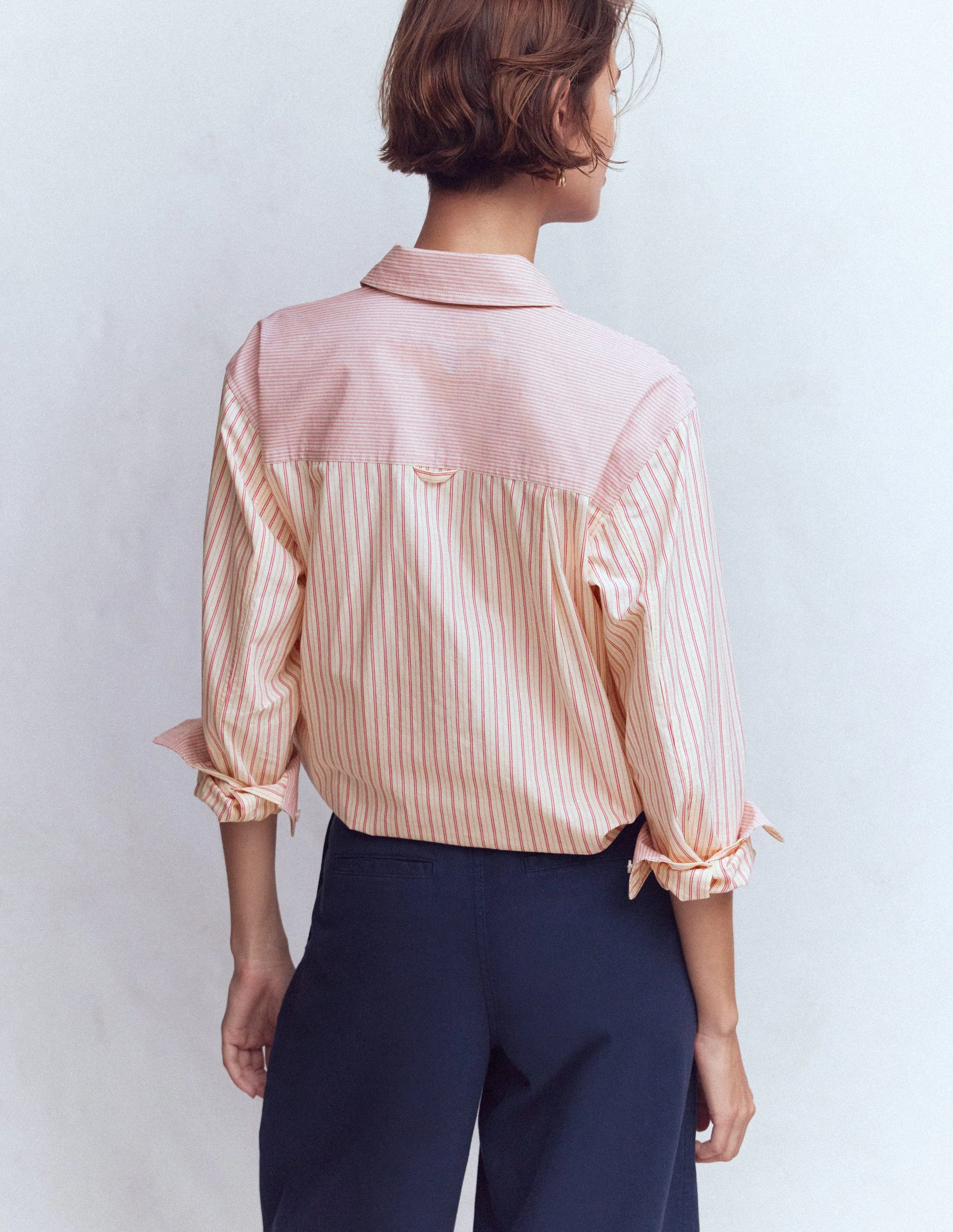 Sadie Relaxed Cotton Shirt-Pink Stripe Hotch - Image 3