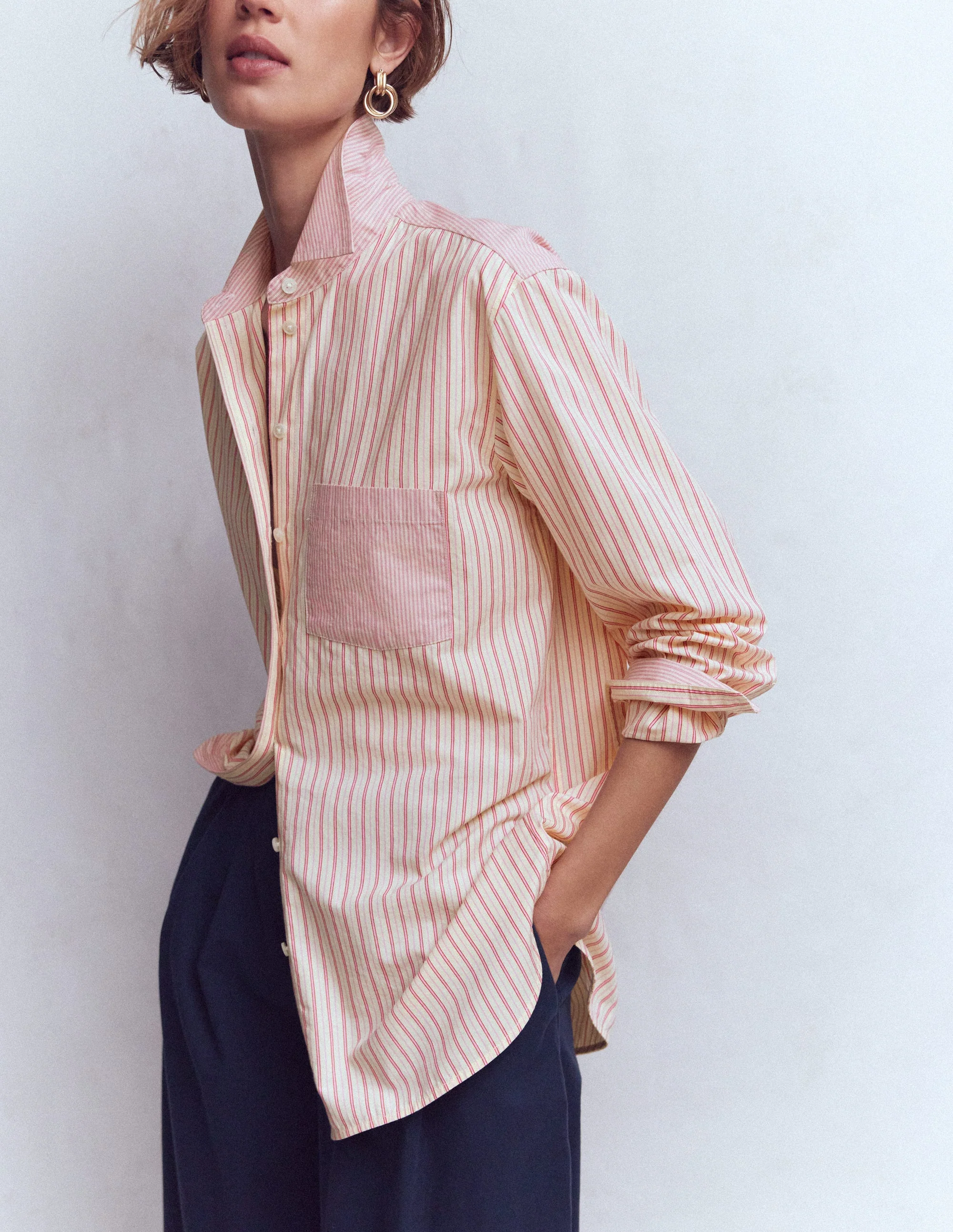 Sadie Relaxed Cotton Shirt-Pink Stripe Hotch - Image 4