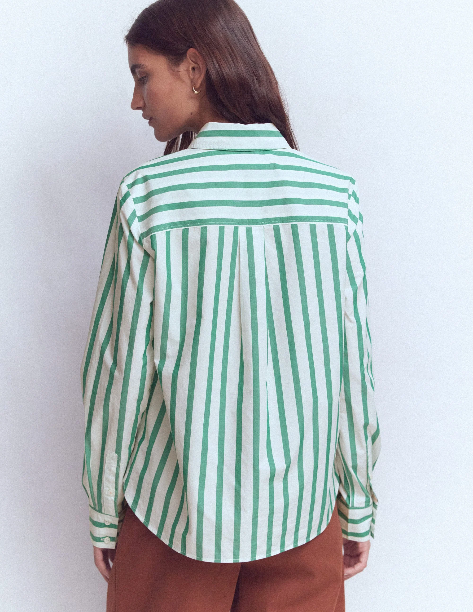 Sienna Cotton Shirt-Green and Ivory Stripe - Image 3
