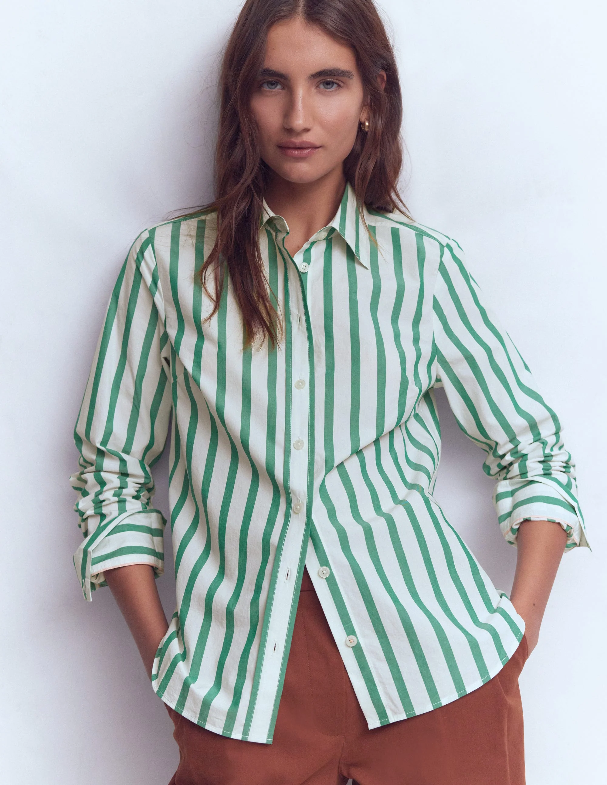 Sienna Cotton Shirt-Green and Ivory Stripe - Image 4