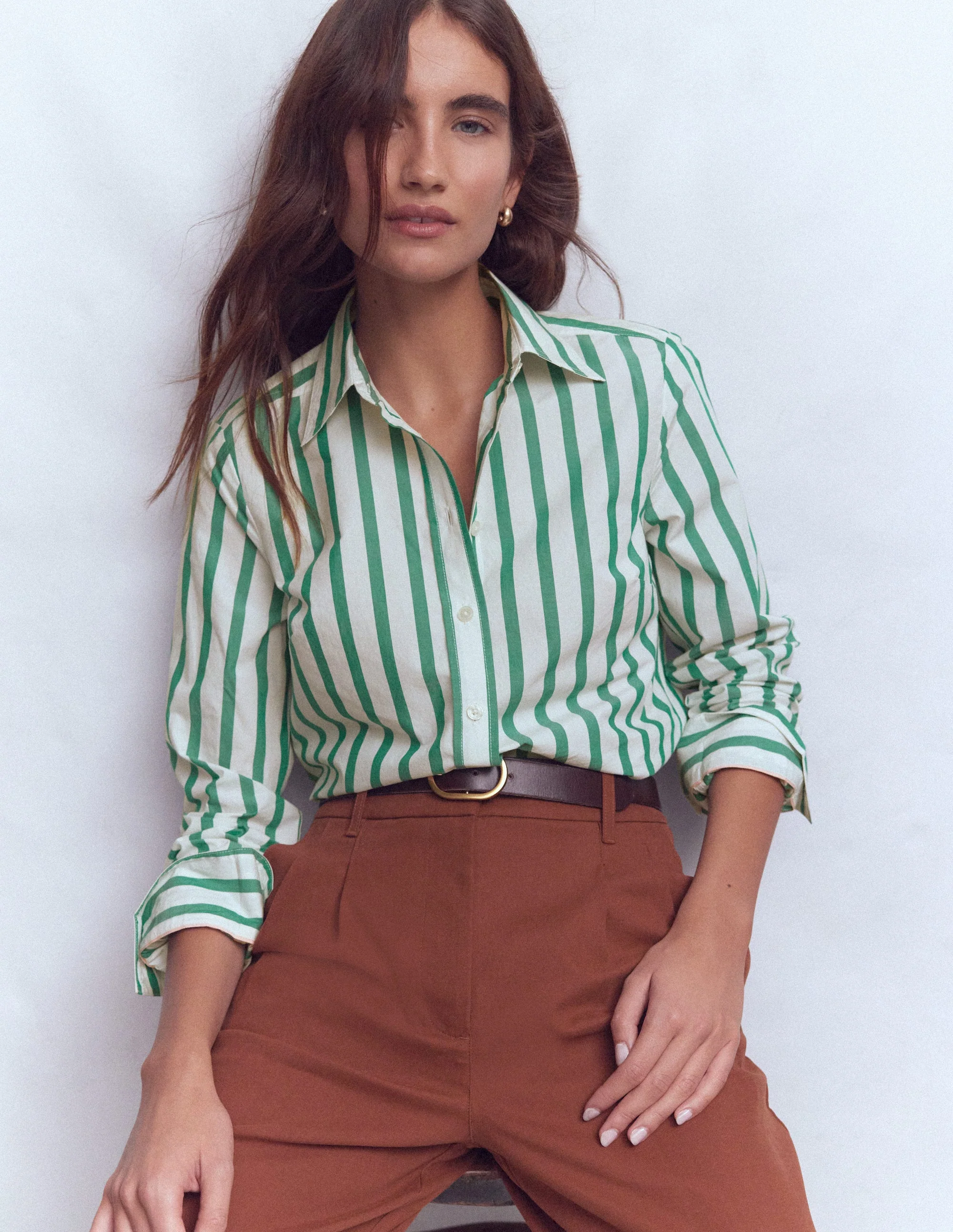 Sienna Cotton Shirt-Green and Ivory Stripe - Image 5