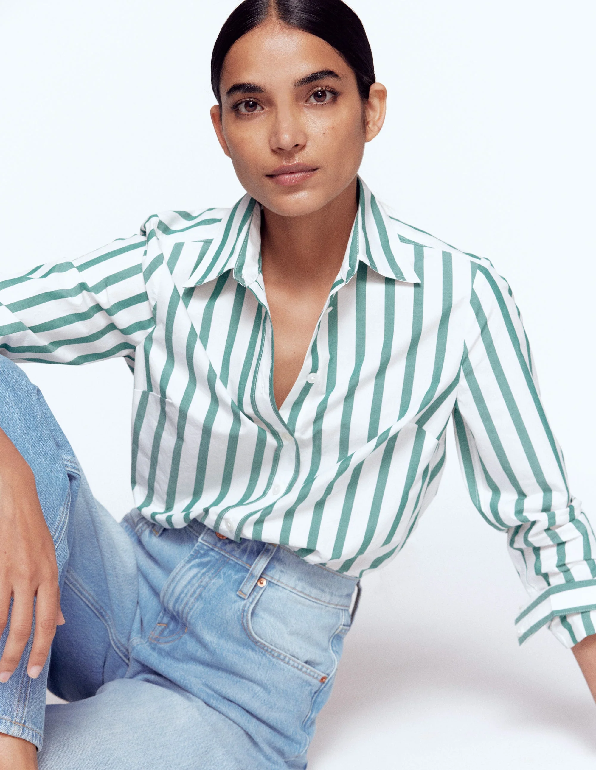 Sienna Cotton Shirt-Green and Ivory Stripe - Image 6