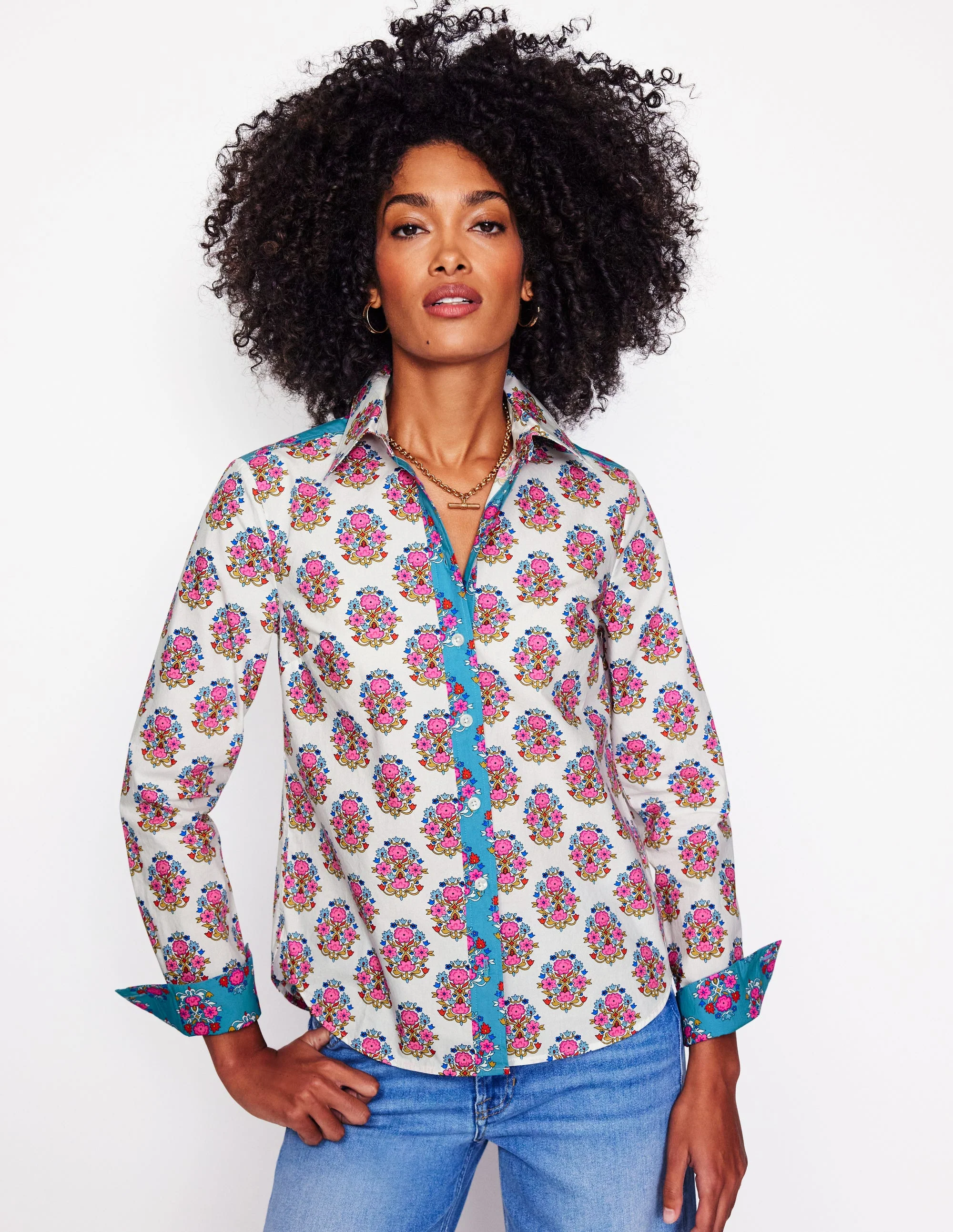 Sienna Cotton Shirt-Ivory, Wildflower Stamp - Image 5