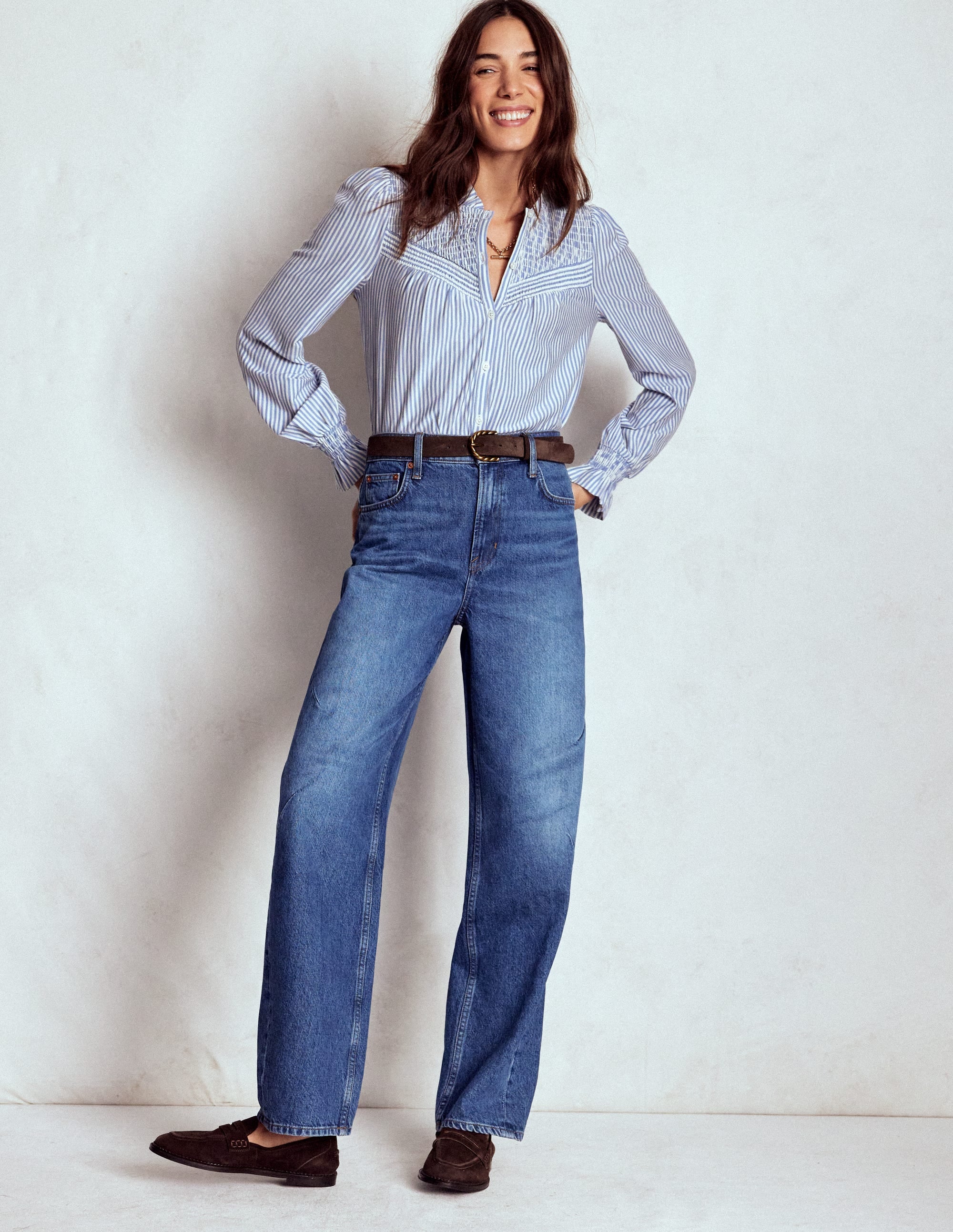 Smocked Yoke Jersey Shirt-Forever Blue and Ivory Stripe - Image 5