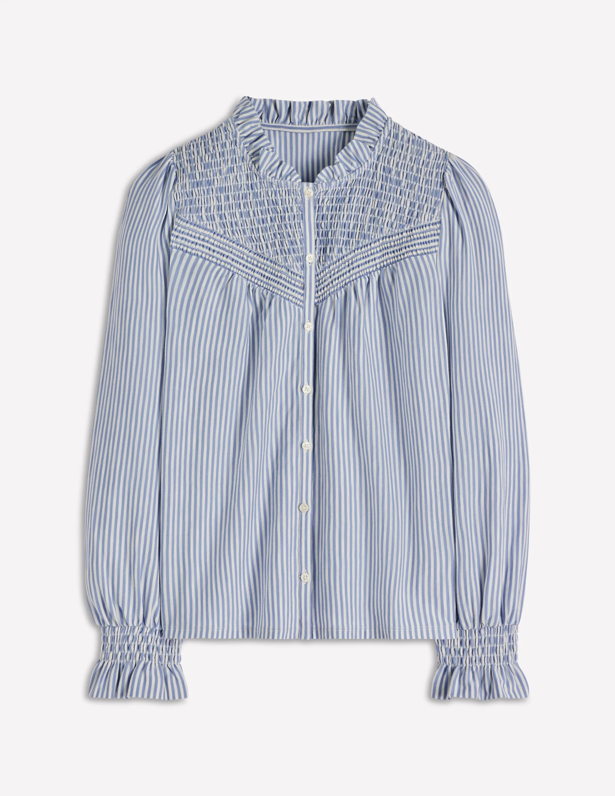 Smocked Yoke Jersey Shirt-Forever Blue and Ivory Stripe - Image 6