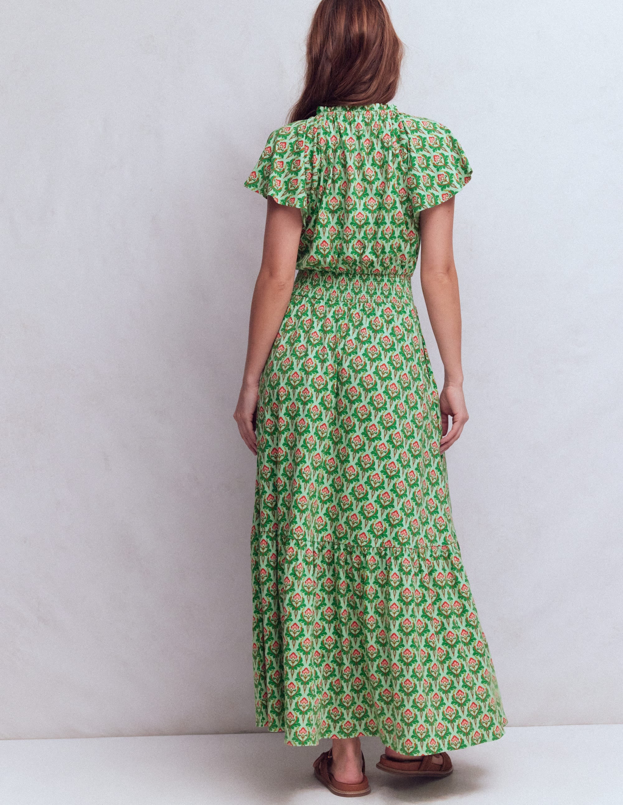 Tala Tiered Jersey Maxi Dress-Pistachio, Ornamental Stamp - Image 3