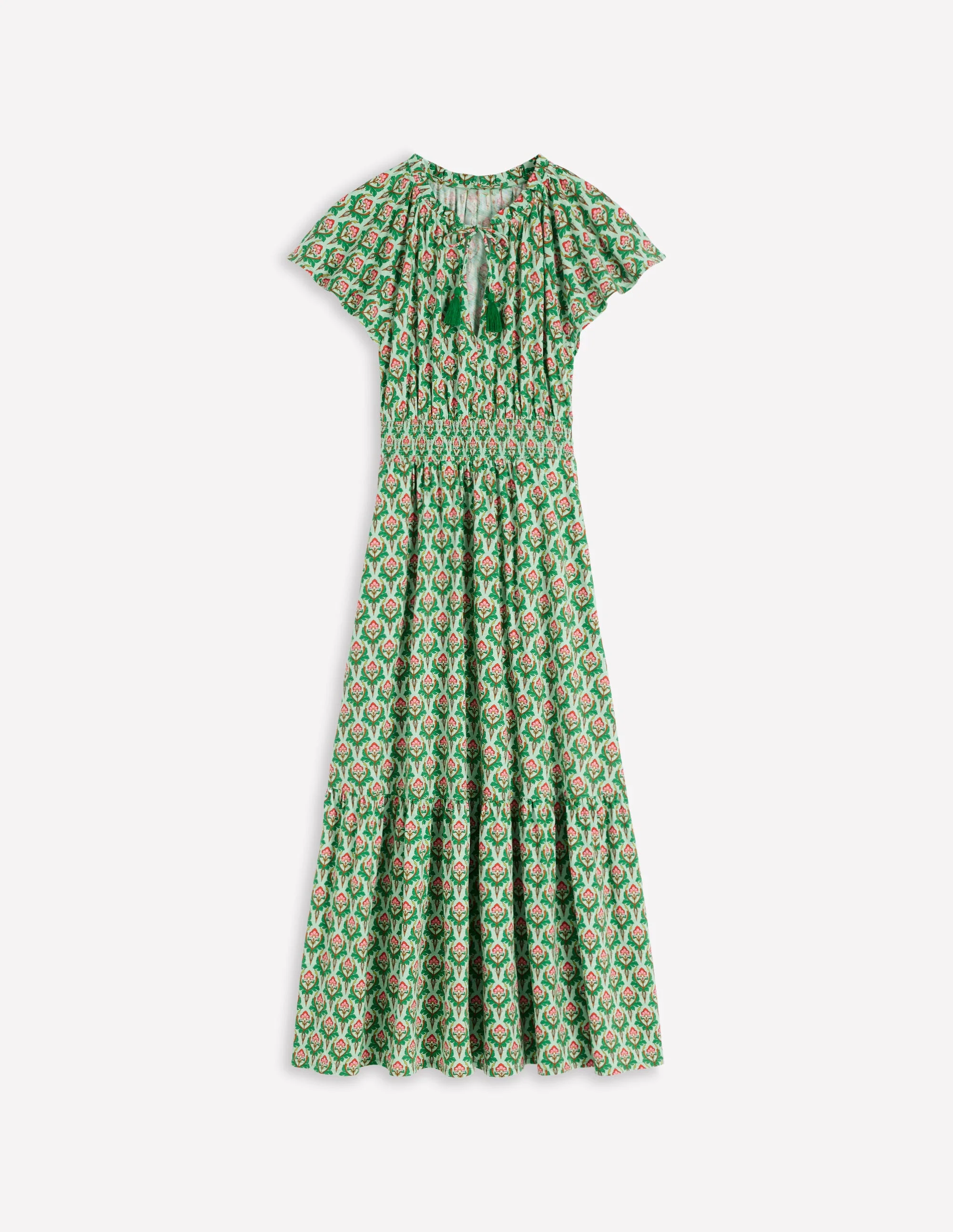 Tala Tiered Jersey Maxi Dress-Pistachio, Ornamental Stamp - Image 6