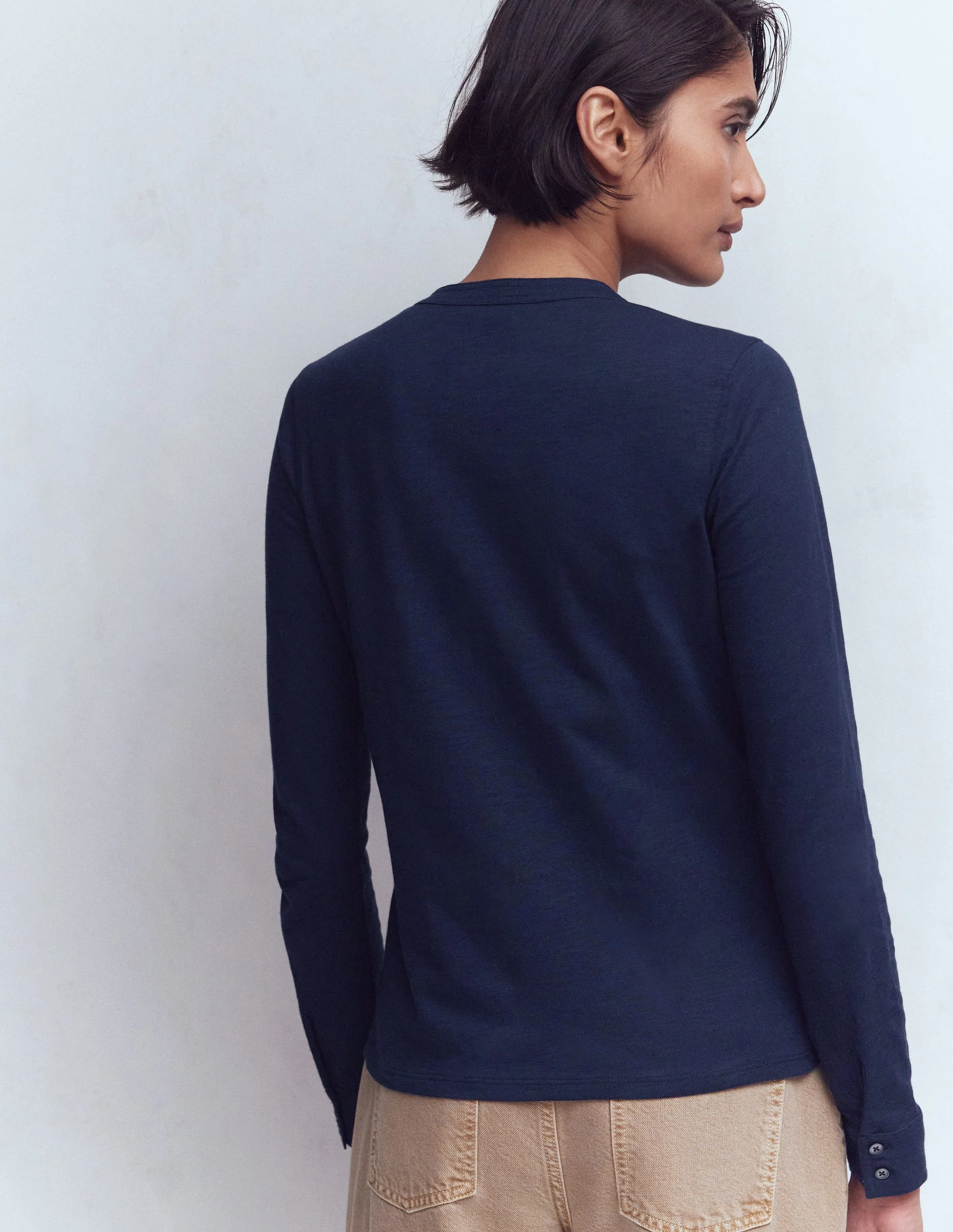 Topstitched Pocket Shirt-Navy - Image 3
