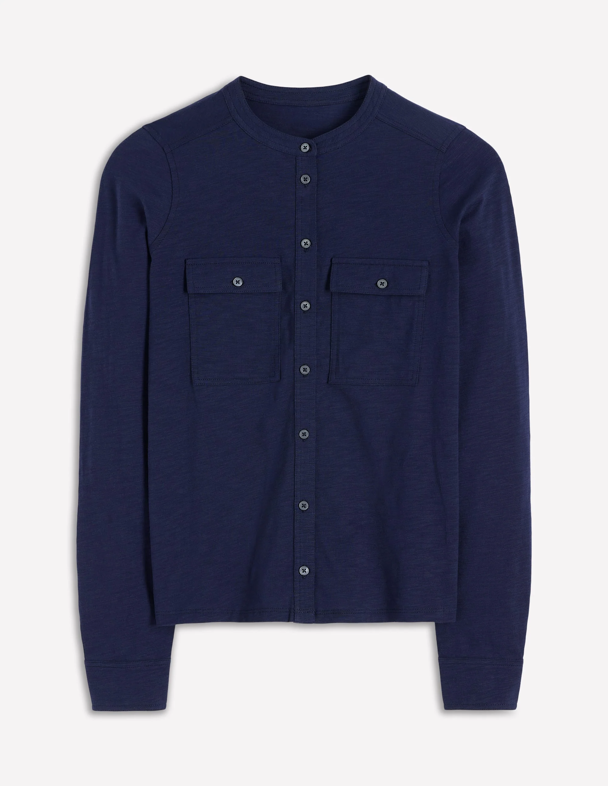 Topstitched Pocket Shirt-Navy - Image 5