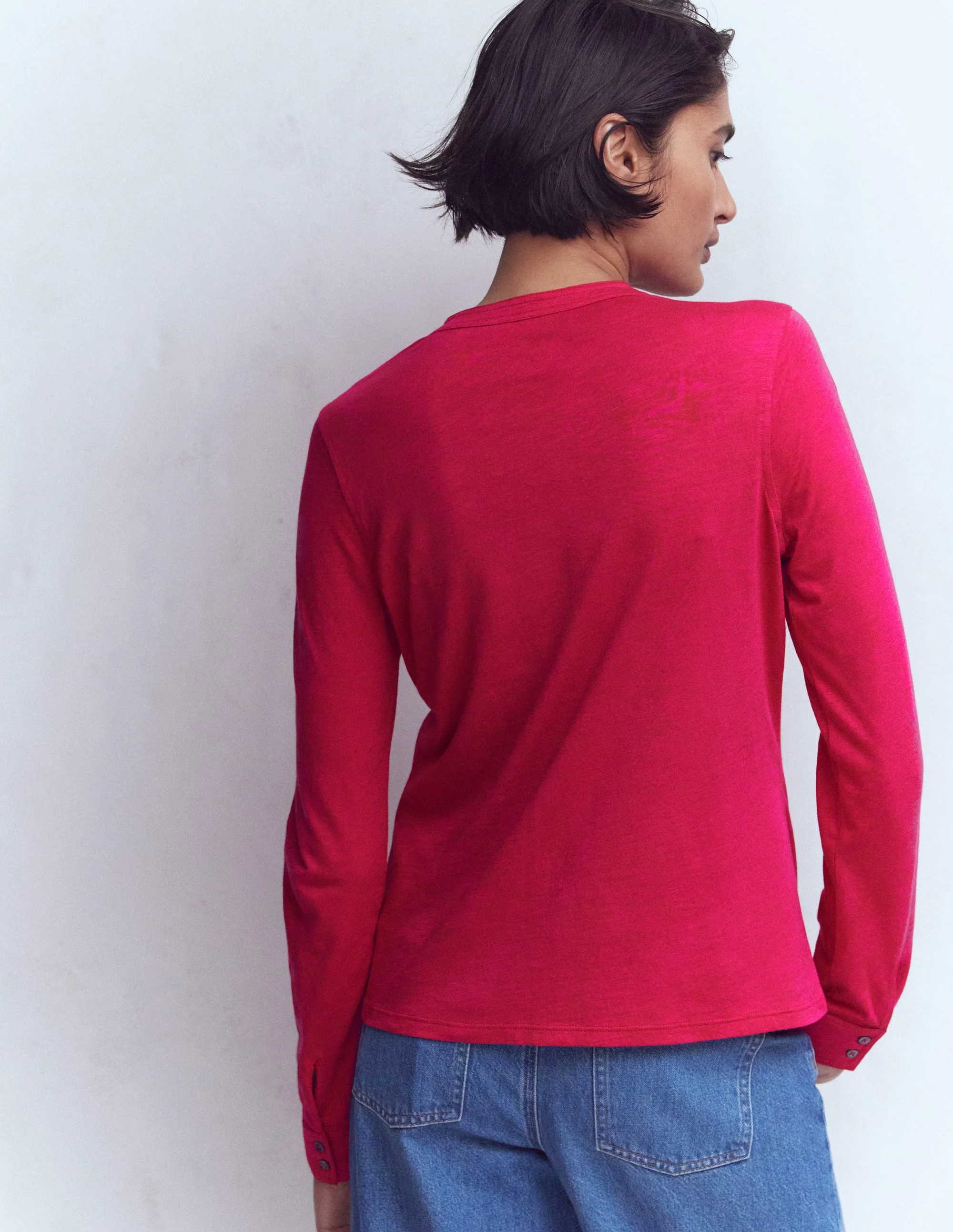 Topstitched Pocket Shirt-Pomegranate - Image 3