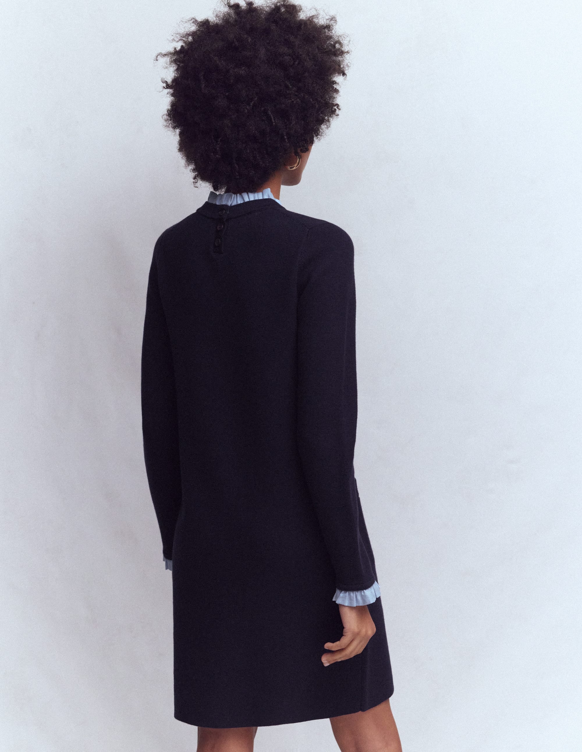 Woven Trim Knit Dress-Navy - Image 3