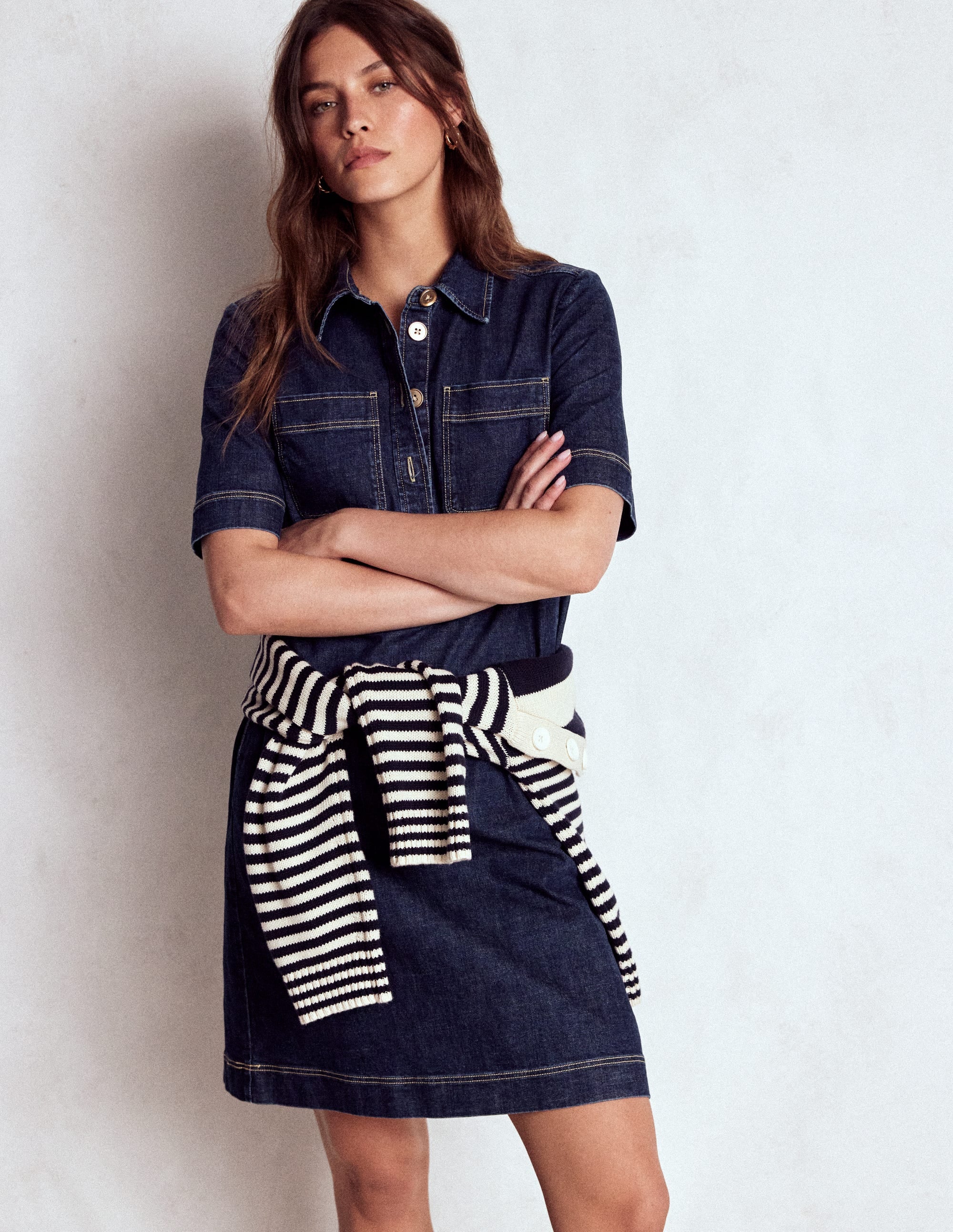 Zia Denim Pocket Shift Dress-Dark Indigo - Image 5